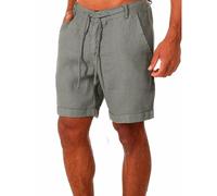 RLEHJN Linen Shorts Men Summer Plain Cotton Beach Shorts with Pockets Solid Color Elasticated Waist Short Bottoms Casual Half Pants for Walking, Running, Fishing, Hiking & Camping S-3XL Gray