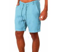 RLEHJN Linen Shorts Men Summer Plain Cotton Beach Shorts with Pockets Solid Color Elasticated Waist Short Bottoms Casual Half Pants for Walking, Running, Fishing, Hiking & Camping S-3XL Sky Blue