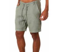 RLEHJN Linen Shorts Men Summer Plain Cotton Beach Shorts with Pockets Solid Color Elasticated Waist Short Bottoms Casual Half Pants for Walking, Running, Fishing, Hiking & Camping S-3XL Green