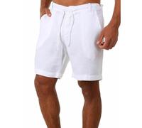 RLEHJN Linen Shorts Men Summer Plain Cotton Beach Shorts with Pockets Solid Color Elasticated Waist Short Bottoms Casual Half Pants for Walking, Running, Fishing, Hiking & Camping S-3XL White