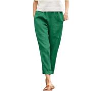 RLEHJN Linen Trousers Womens, Ladies Summer Trousers Elasticated Waist Cotton Linen Trouser Lightweight Solid Color Straight Leg Lounge Pants Buttons Work Bottoms with Pockets 8-22