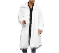 RLEHJN Long Faux Fur Coat Men Fluffy Cardigan Thicked Cardigans Mid Length Coats Thermal Longline Faux Fur Jacket Turndown Collar Winter Furry Outerwear Plush Overcoats White S-4XL