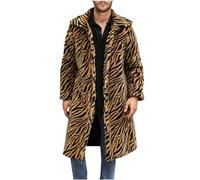 RLEHJN Long Faux Fur Coat Men Sale Clearance Leopard Printed Fluffy Cardigan Thicked Mid Length Coats Thermal Longline Fur Jacket Turndown Collar Winter Parka Outerwear Plush Overcoats S-3XL