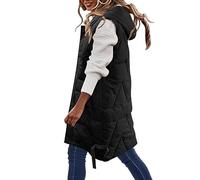 RLEHJN Long Gilet for Women UK Clearance Mid-Length Hooded Quilted Jackets Winter Wear Body-Warmer Coat Sleeveless Zip Up Outdoor Gilet Longline Padded Waistcoat Overcoat with Zip Pockets