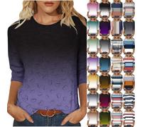 RLEHJN Long Sleeve Tops Women Lightning Deals of Today Prime, T Shirts for Women UK Gradient Printed 3/4 Sleeve Tops Hearts Striped Graphic Tshirts Crew Neck Blouse Casual Summer Tunic Tops Tees