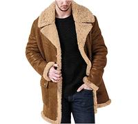 RLEHJN Long Teddy Coat Men Winter Clearance Sherpa Fleece Lined Jacket Fluffy Coat Furry Overcoats Solid Color Long Sleeve Cardigan Turn-Down Collar Warm Outwear with Pocket S-5XL