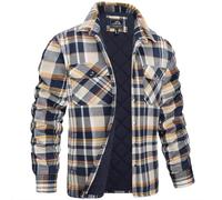RLEHJN Lumberjack Jacket Mens, Winter Coats for Men Quilted Lined Checked Shirt Jacket Button Down Flannel Shirts Thicken Turn-Down Collar Work Coat Casual Warm Plaid Outerwear with Pockets