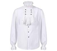 RLEHJN Men Retro Renaissance Shirt UK Sale Clearance Medieval Vintage Costume Ruffle Sleeve Turtle Neck Pirate Shirts Steampunk Victorian Gothic Shirt Cosplay Costume White Long Sleeve Button Tops