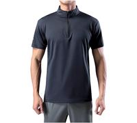 RLEHJN Men's Active Sports Shirts 1/4 Zip Short Sleeve Running T-Shirts Breathable Quick-Dry Pullover Slim Fit Stand Collar Tops Lightweight Outdoor Polos Shirts for Training and Fitness M-5XL Blue