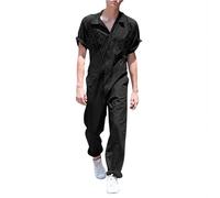 RLEHJN Mens and Womens Short Sleeve Workwear Coveralls Boilersuit Overalls Boiler Suit Warehouse Deals Clearance Solid Color Button Down Shirts Jumpsuit Romper Playsuit Black Blue M-3XL