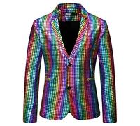 RLEHJN Men's Blazers UK Clearance Shiny Sequins Suit Jacket Formal Suit Jackets Casual Regular Fit Single Breasted Coat Long Sleeves Smart Suit Blazer Lapel Collar Suit for Wedding Business
