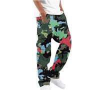 RLEHJN Mens Cargo Trousers Camouflage Elasticated Waist Work Trousers Camo Cargo Pants with Pockets Straight Leg Combat Pants Lightweight Full Length Tracksuit Bottoms Workwear Cargos S-3XL