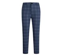 RLEHJN Men's Chino Trousers UK Sale Clearance Plaid Trousers Skinny Checked Smart Trousers Slim Fit Tapered Cut Full Pants Flat-Front Wild Casual Business Office Work Trousers Navy