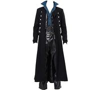 RLEHJN Mens Gothic Steampunk Vintage Jacket Long Trench Coat Tailcoat Jacket Gothic Victorian Frock Coat Uniform Costume Double Breasted Peacoat Autumn Casual Lapel Collar Overcoat S-XXL