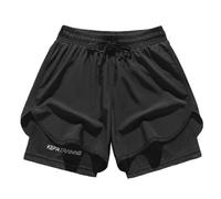 RLEHJN Mens Gym Shorts Summer 2 in 1 Compression Liner Running Sports Short Casual Elasticated Waist Short Pants Athletic Outdoor Workout Training Shorts for Walking, Hiking & Camping M-5XL Black