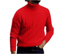 RLEHJN Mens High Polos Roll Neck Jumper Warehouse Clearance Turtle Neck Long Sleeve Cable Knitted Casual Winter Sweater Slim Fit Pullover Retro Twisted High Collar Tops M-3XL Red