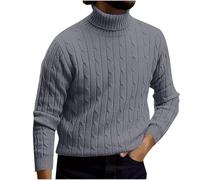 RLEHJN Mens High Polos Roll Neck Jumper Warehouse Clearance Turtle Neck Long Sleeve Cable Knitted Casual Winter Sweater Slim Fit Pullover Retro Twisted High Collar Tops M-3XL Dark Gray