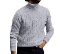 RLEHJN Mens High Polos Roll Neck Jumper Warehouse Clearance Turtle Neck Long Sleeve Cable Knitted Casual Winter Sweater Slim Fit Pullover Retro Twisted High Collar Tops M-3XL Gray