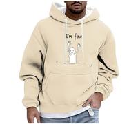 RLEHJN Mens Hoodie Funny Graphic Printed Sweatshirts with Pockets Lightweight Hooded Pullover Autumn Jumpers Work Wear Sweaters Hoody Long Sleeve Tops Sportswear Hoodie for Men Size M-4XL Beige