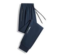 RLEHJN Mens Joggers with Zip Pockets, Tracksuit Bottoms Men Solid Color Elasticated Waist Cropped Trousers Plain Track Pants with Pockets Casual Trousers Activewear Sweat Pants for Gym Workout Blue