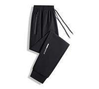 RLEHJN Mens Joggers with Zip Pockets, Tracksuit Bottoms Men Solid Color Elasticated Waist Cropped Trousers Plain Track Pants with Pockets Casual Trousers Activewear Sweat Pants for Gym Workout Black