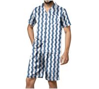 RLEHJN Mens Pyjamas Shorts Set Plaid/Polka Dots Printed Button Down Pjs Short Sleeve Checked Shirts and Shorts 2 Piece Soft Silk Sleepwear Loungewear Comfy Pajama Set with Pockets Daily Deals S-XXL