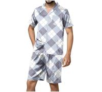 RLEHJN Mens Pyjamas Shorts Set Plaid/Polka Dots Printed Button Down Pjs Short Sleeve Checked Shirts and Shorts 2 Piece Soft Silk Sleepwear Loungewear Comfy Pajama Set with Pockets Daily Deals S-XXL