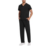 RLEHJN Men's Scrub Set UK 2 Piece Smart Uniform Workwear V-Neck Scrub Top and Trousers with Pockets Solid Color Tracksuit Jogging Bottoms Medical Doctor Uniform Medical Work Wear
