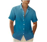 RLEHJN Mens Shirts Short Sleeve Smart Casual, Summer Shirts for Men Regular Fit Gradient Printed Casual Shirts Slim Fit Business Wedding Work Shirts with Pocket Lapel Collar Button Down Tops S-5XL