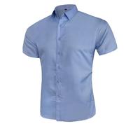 RLEHJN Mens Shirts Short Sleeve UK Sale Clearance Plain Summer Casual Shirts Office Beach Smart Button Up Business Office Shirts Regular Fit Lightweight Shirt Size 8-18 Sky Blue