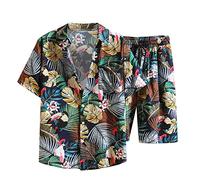 RLEHJN Mens Shorts and Shirt Sets Summer Short Tracksuits Casual Sweatsuits Hawaiian Floral Printed Co Ord Sets Short Sleeve Shirts & Shorts 2-Piece Set Sportswear for Running Athletic Exercise M-5XL