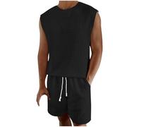 RLEHJN Mens Shorts and Vest Sets Summer Short Tracksuits Casual Sweatsuits Plain Co Ord Sets Crew Neck Tank Tops & Shorts with Pockets 2-Piece Set Sportswear for Running Athletic Exercise M-3XL
