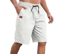RLEHJN Mens Shorts Elasticated Waist Summer Warehouse Clearance Solid Color Cotton Work Shorts Lightweight Casual Short Pants Breathable Loose Fit Bottoms with Drawstring and Pockets M-4XL