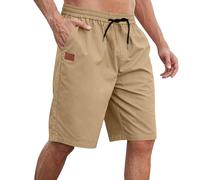 RLEHJN Mens Shorts Elasticated Waist Summer Warehouse Clearance Solid Color Cotton Work Shorts Lightweight Casual Short Pants Breathable Loose Fit Bottoms with Drawstring and Pockets M-4XL