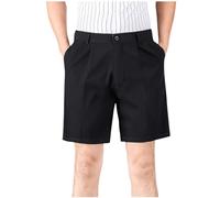 RLEHJN Mens Smart Shorts Slim Fit 9 Inch Chino Shorts Casual Summer Cotton Half Pants Solid Color Elasticated Waist Short Bottoms with Pockets for Beach, Golf, Walking & Outdoors S-4XL Black