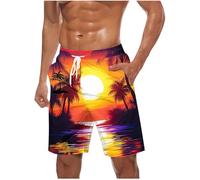 RLEHJN Mens Swimming Shorts Hawaiian Printed Swimming Trunks Elasticated Waist Board Shorts with Pockets and Drawstring Holiday Beach Surfing Boardshorts Summer Casual Short Pants Swimwear