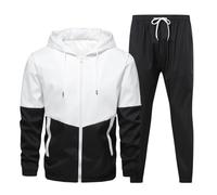 RLEHJN Mens Tracksuit Set UK Clearance 2 Piece Color Block Hoodie Top Jogging Bottoms Casual Joggers Sports Sweatsuit with Pockets Full Zip Patchwork Hoodies + Sports Trousers Running Suit M-6XL
