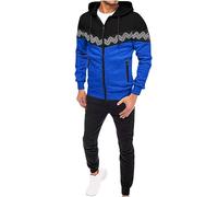 RLEHJN Mens Tracksuit Set UK Clearance 2 Piece Full Zip Hoodie Top Jogging Bottoms Casual Joggers Sports Sweatsuit with Pockets Patchwork Hoodies + Sports Trousers Running Suit