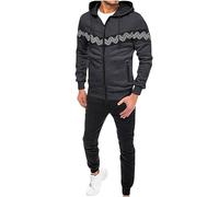 RLEHJN Mens Tracksuit Set UK Sale Clearance 2 Piece Full Zip Hoodie Top Jogging Bottoms Casual Joggers Sports Sweatsuit with Pockets Patchwork Hoodies + Sports Trousers Running Suit