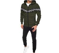 RLEHJN Mens Tracksuit Set UK Sale Clearance 2 Piece Full Zip Hoodie Top Jogging Bottoms Casual Joggers Sports Sweatsuit with Pockets Patchwork Hoodies + Sports Trousers Running Suit