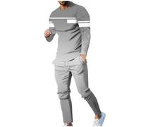 RLEHJN Men's Tracksuits Full Set 2 Piece Outfits Pullover Tracksuit Set Striped Gradient Printed Long Sleeve T Shirts and Joggers Bottoms Slim Fit Co Ord Sets Casual Sport Active Wear S-5XL