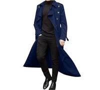 RLEHJN Mens Trench Coat Mid Length Winter Jackets Lightweight Windbreaker Jacket Plain Long Coat Double Breasted Lapel Collar Overcoat Business Longline Peacoat Outdoor Windproof Outwear S-XXL