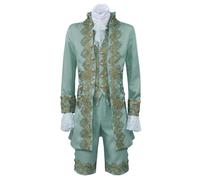 RLEHJN Mens Victorian Costume Suit Medieval Rococo Court Style Patchwork Prince Cosplay Outfit Set Gold Embroidered Jacket Suit Casual 2 Piece Mens Co Ord Sets Long Sleeve Shirt and Short S-3XL