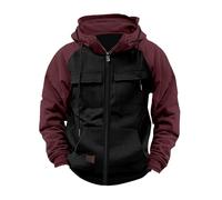 RLEHJN Military Jacket Men, Tactical Hoodies for Men UK Full Zip Hooded Sweatshirt Color Block Combat Jacket Casual Hoody with Multi Pockets Cargo Coats for Outdoor Workout Gym Sports Running