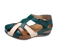 RLEHJN Orthopedic Sandals Women Plus Size Soft Sole Closed Toe Walking Sandals Breathable Vintage Easy Fasten Sports Sandal Comfortable Summer Outdoor Beach Shoes for Hiking Trekking Size 3-7.5