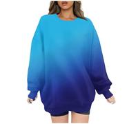 RLEHJN Oversized Sweatshirt Women, Womens Jumpers Casual Longline Pullover Autumn Long Sleeve Tops Gradient Printed Crewneck Sweaters Loose Dressy T-Shirts Comfy Elegant Blouse Size 8-16 Blue