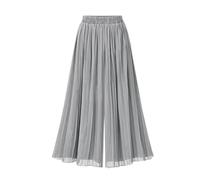RLEHJN Palazzo Trousers for Women UK Sale Clearance Chiffon Elasticated Waist Wide Leg Trousers Summer Loose Pleated Lounge Pants Plain Baggy Casual High Waisted Pants with Pockets M-5XL Gray