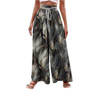RLEHJN Palazzo Trousers for Women UK Vintage Floral Printed Wide Leg Trousers Summer Loose Lounge Pants Casual High Waisted Yoga Pants Lightweight Baggy Full Length Bottoms with Pockets S-XXL