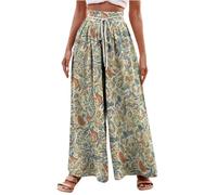 RLEHJN Palazzo Trousers for Women UK Vintage Floral Printed Wide Leg Trousers Summer Loose Lounge Pants Casual High Waisted Yoga Pants Lightweight Baggy Full Length Bottoms with Pockets S-XXL