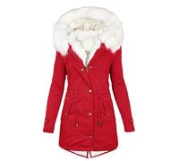 RLEHJN Parka Jacket Womens, Winter Coats for Women UK Clearance Hooded Fleece Lined Jacket Warm Padded Coat with Faux Fur Trim Hood Overcoat Thickened Outerwear with Pockets Size 8-22